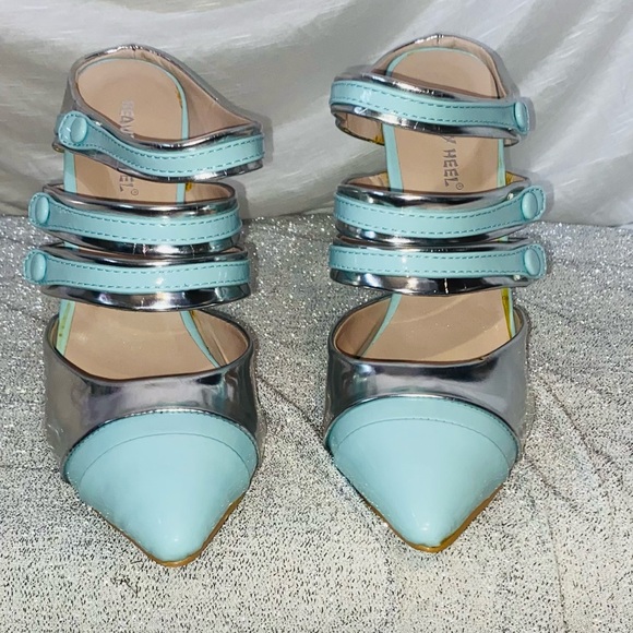 VINTAGE Size 8.5 pointe toe Mule heels “Tiffany’s” Powdered Blue - Picture 4 of 5